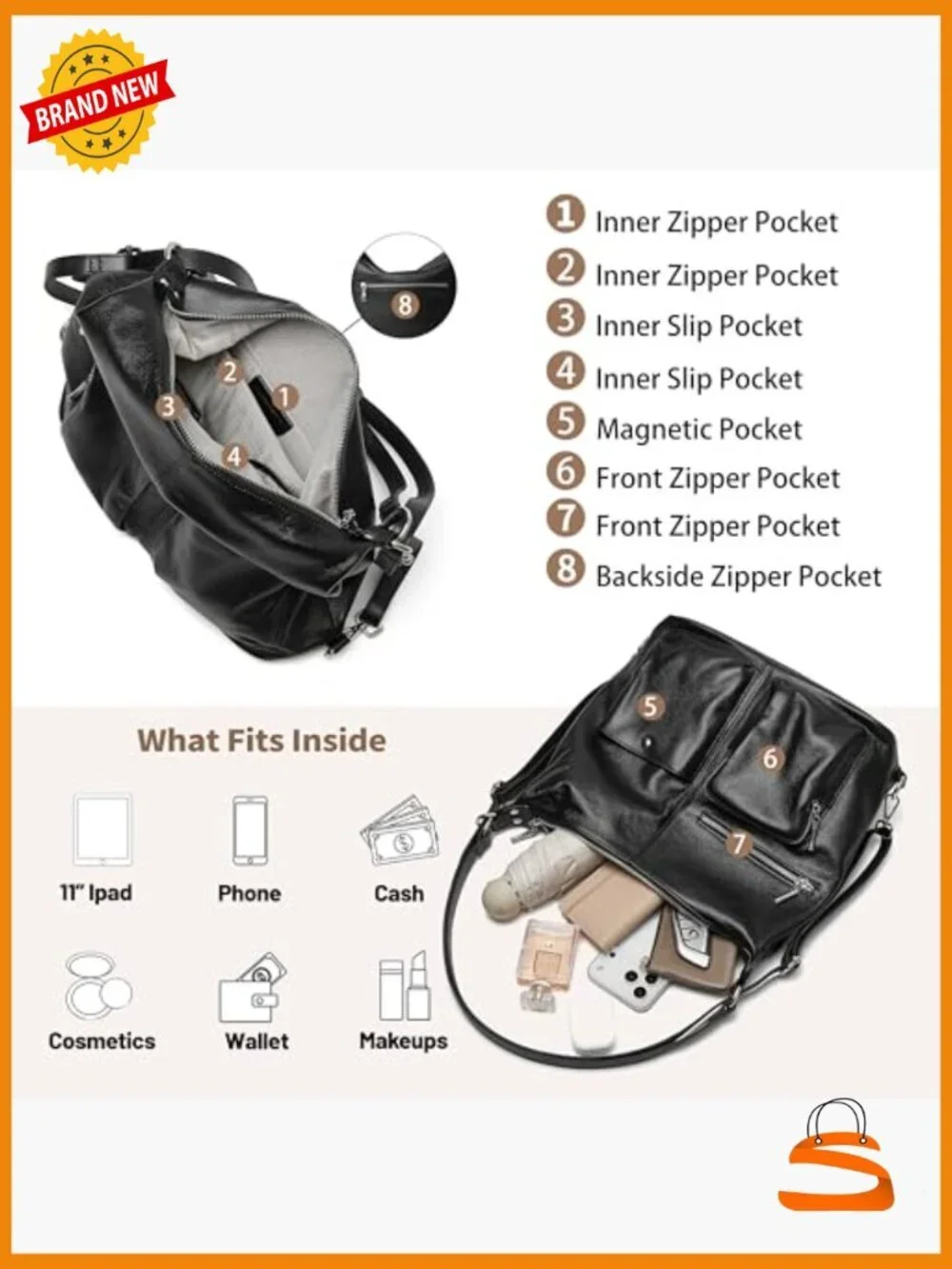 Large Suede Hobo Convertible Backpack with Straps, Multi-Pockets